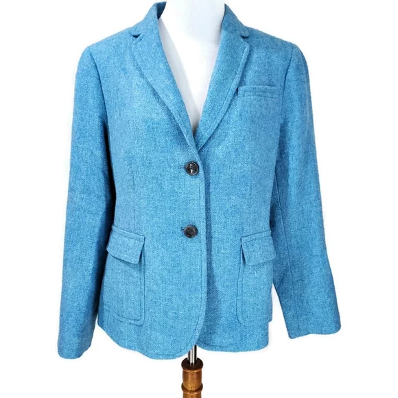 Talbots Shetland Herringbone Wool Blend 2 Button Blazer Sky Blue Old Money 12P